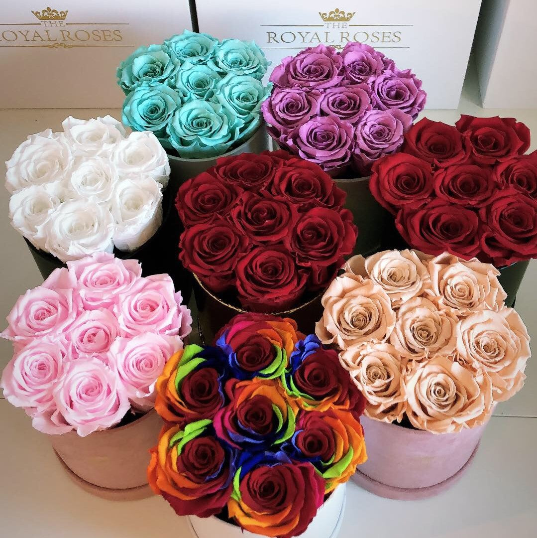 Mini Round Real Luxury Rose Box - Lifetime is Over 1 Year - The Royal Roses 
